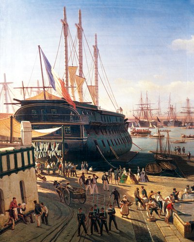 Navio mercante no porto de Toulon de Antoine Leon Morel Fatio