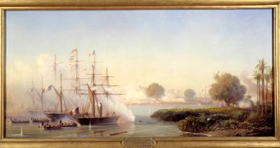 Episódio da expedição de Cochinchine: "Captura da cidadela de Saigão pelo Vice Almirante Rigault de Genouilly comandando a força expedicionária franco-espanhola 17/02/1859" Pintura de Antoine Leon Morel Fatio (1810-1871) 1859 Sol. 0,83x1,82 m de Antoine Leon Morel Fatio
