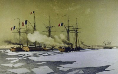 Quebra de gelo no Dnieper Liman para a passagem de baterias flutuantes, 1855-1856, 1860 de Antoine Leon Morel Fatio