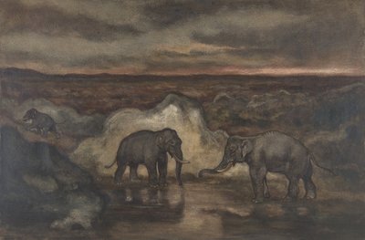 Elefantes à beira de uma piscina, 1810-75. de Antoine Louis Barye