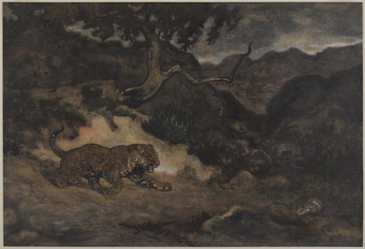 Jaguar Descobrindo uma Serpente, c.1840 (wc no papel) de Antoine Louis Barye