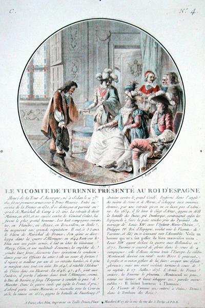 O Visconde de Turenne (1611-75) é apresentado ao Rei Filipe IV (1605-65) de Espanha, gravado por L. Roger de Antoine Louis Francois (after) Sergent Marceau