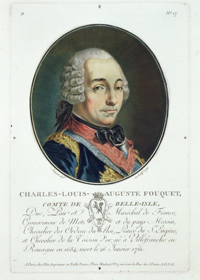 Charles-Louis-Auguste Fouquet (1684-1761) de "Retratos de grandes homens, mulheres ilustres e assuntos memoráveis da França", publicado em 1787-92. de Antoine Louis Francois Sergent Marceau
