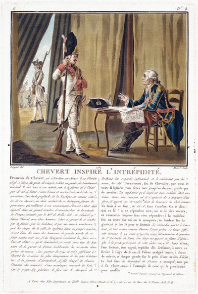Francois Chevert (1695-1769) inspira coragem, gravada por Jean Baptiste Morret (fl.1790-1820), 1789 de Antoine Louis Francois Sergent Marceau