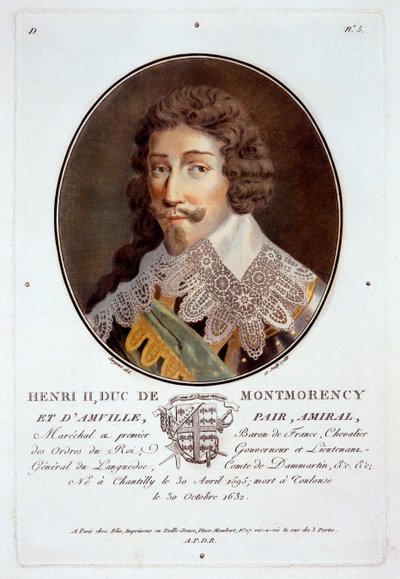 Henrique II, Duque de Montmorency e Davville, de retratos de grandes homens, mulheres ilustres e memoráveis súditos da França, sérios e impressos em cores, publicados por Pierre Blin, 1786-92, Paris (c de Antoine Louis Francois Sergent Marceau