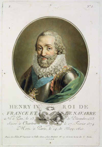 Retrato de Henrique IV, rei da França e Navarra (1553-1610) gravado por Ride de Antoine Louis Francois Sergent Marceau