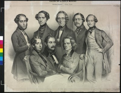 Grupo pianista famoso (litografia) de Antoine Maurin