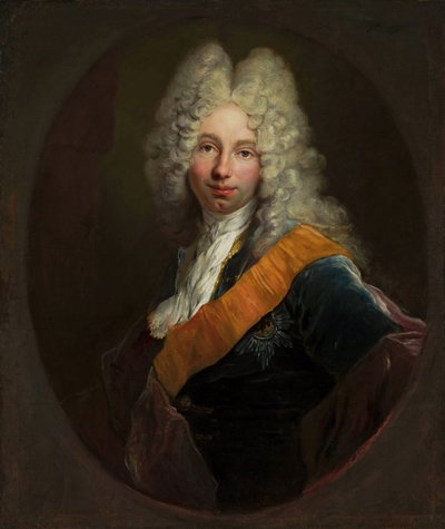 Polaco:  Friedrich Wilhelm Kettler (1692-1711) (Portret mężczyzny w peruce i z orderem Czarnego Orła0 Friedrich Wilhelm Kettler (1692-1711) (Retrato de um homem de peruca com a Ordem da Águia Negra) de Antoine Pesne
