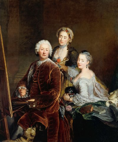 Auto-retrato com as filhas Henriette Royard e Marie de Rège em frente ao cavalete de Antoine Pesne