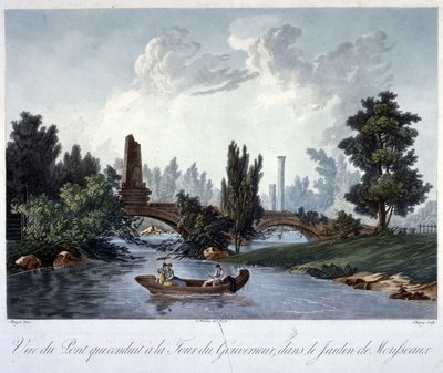 Ponte para o Tour du Gouverneur no Parc Monceau, gravado por Chapuy (aquatint) de Antoine Pierre after Mongin