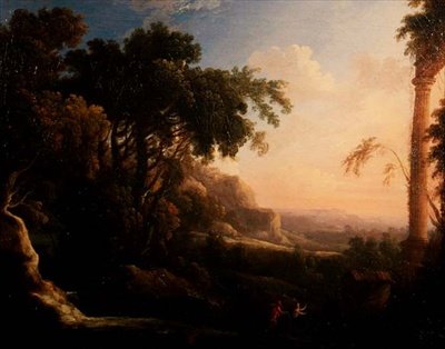 Pan e Syrinx em uma paisagem arcadiana de Antoine Pierre the Younger Patel