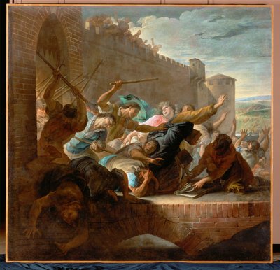 A expulsão dos huguenotes de Toulouse após o cerco da cidade pelas tropas do Príncipe de Conde (pintura sobre tela) de Antoine Rivalz