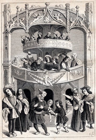 Frontispício de "Le Grant Therence en François" de Antoine Verard (activo 1485-1512) - representação teatral no século XVI de Antoine Verard