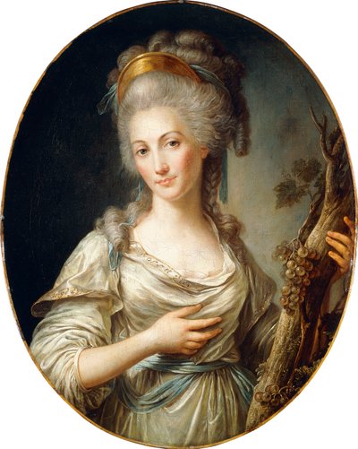 Retrato de uma senhora que se diz ser a princesa de Lamballe, de três quartos de comprimento, usando um vestido branco com faixa azul, de Antoine Vestier