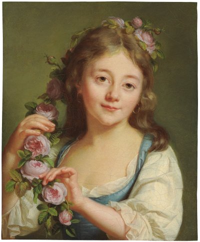 Moça com uma guirlanda de rosas de Antoine Vestier