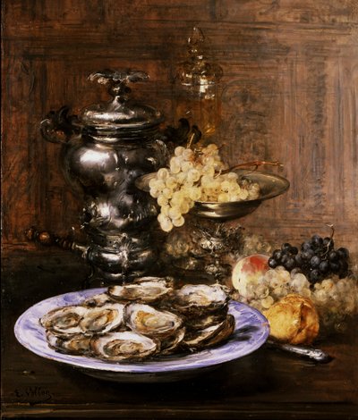Natureza-morta com ostras. Pintura de Antoine Vollon (1833-1900) Coleção particular. de Antoine Vollon