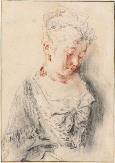 Mulher sentada olhando para baixo de Antoine Watteau