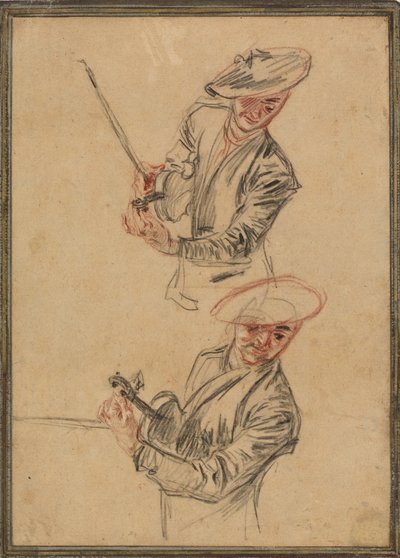 Dois estudos de um violinista afinando seu instrumento de Antoine Watteau