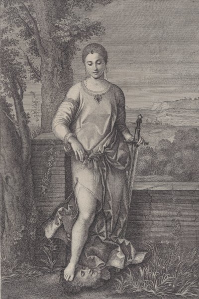 Judite de pé com o pé na cabeça de Holofernes, ca. 1729. de Antoinette Larcher
