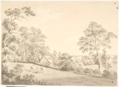 Paisagem com casa e vacas pelo Elba de Anton Carl Dusch