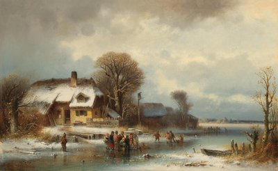 Paisagem de inverno com patinadores no gelo de Anton Doll