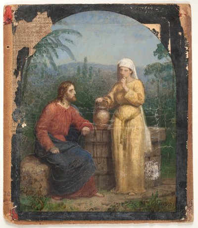 Esboço a óleo de Jesus e a mulher samaritana no poço de Anton Dorph