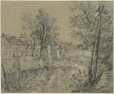 Casas junto ao rio (casas junto ao Weißeritz, no vale de Plauen, perto de Dresden) de Anton Graff