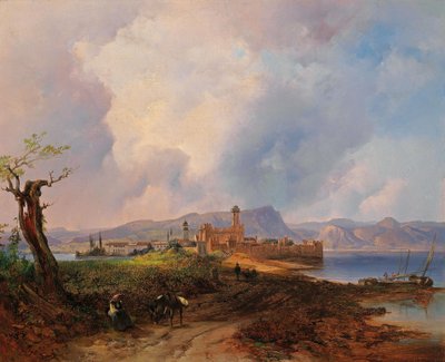 Alemão: Vista do Castell Sermio, na ilha de Sermione, no Lago de Garda de Anton Hansch