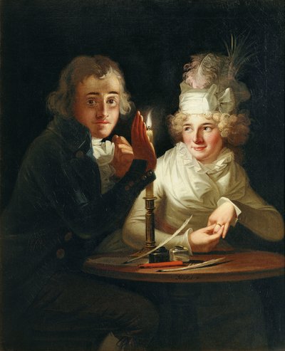 Noivado à luz de velas, c.1790-98 (óleo sobre tela) de Anton Hickel