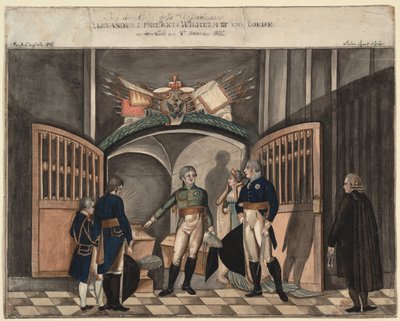 Perto das cinzas de Frederico, o Grande. Czar Alexandre I, Rei Frederico Guilherme III e Luísa do Pr de Anton Ignaz Vogel