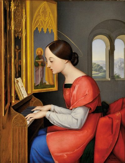 Santa Cecília de Roma tocando órgão - Pintura de Anton Josef Drager (Joseph Anton Draeger) (1794-1833) de Anton Josef Dräger