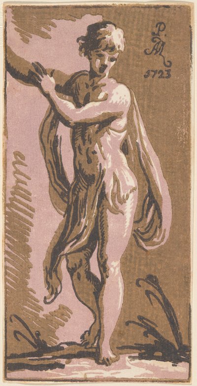 Um jovem de pé gesticulando à sua direita de Anton Maria Zanetti I, after Parmigianino