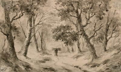 Um coletor de madeira na floresta (tinta marrom e papel brilhante) de Anton Mauve