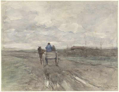 Carrinho de fazenda em uma estrada rural de Anton Mauve