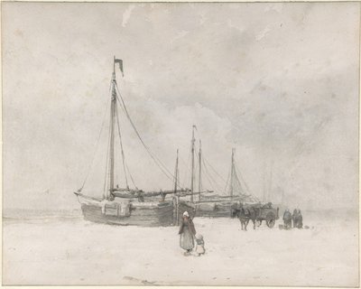 Barcos de pesca na praia no inverno de Anton Mauve