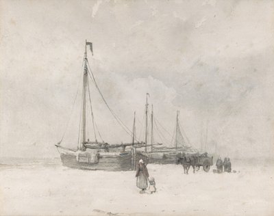 Barcos de pesca na praia no inverno, meados do século XIX. de Anton Mauve