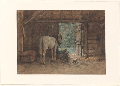 Cavalo em um estábulo por uma porta aberta do estábulo de Anton Mauve