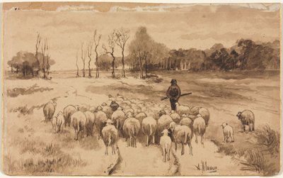 Pastor com Seu Rebanho, c. 1870 de Anton Mauve