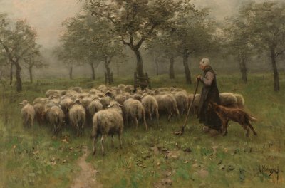 Pastora com um rebanho de ovelhas de Anton Mauve