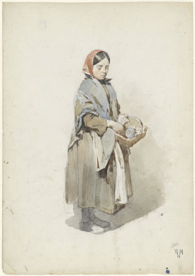 Mulher de pé com véu e cesto de Anton Mauve