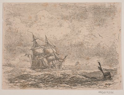 Um brigue em mares agitados de Anton Melbye