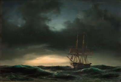 Uma corveta dinamarquesa no lago espacial após uma tempestade de Anton Melbye