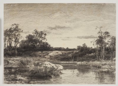 Paisagem com um rio ou lago em primeiro plano de Anton Melbye