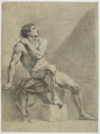 Nu masculino sentado, virado ligeiramente para a direita, a olhar para cima de Anton Raphael Mengs