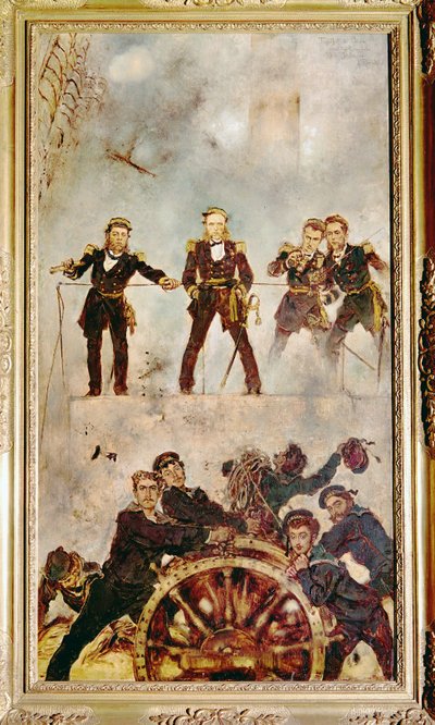 O almirante Wilhelm Tegethoff na ponte do SMS Archduke Ferdinand Max, durante a batalha de Lissa contra a frota italiana ... (pintura sobre tela) de Anton Romako