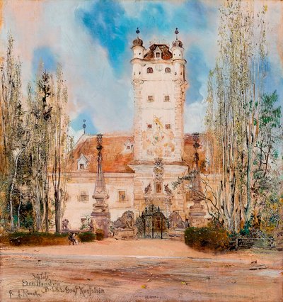 Vista exterior do castelo de Greillenstein na Áustria - Pintura de Anton Romako (1832-1889) de Anton Romako