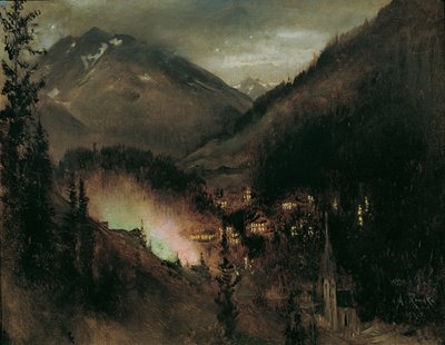 Wildbad Gastein à noite (com iluminação bengali) de Anton Romako