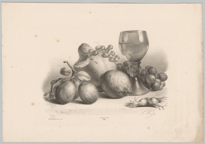 Natureza morta com vidro, ameixas, limão, uvas e avelãs
Flor e Fruta Studien (...) 10ª prestação (título da série) de Anton Weiss
