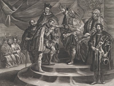 Gravura 25: Filipe coroado rei da Espanha por seu pai, Carlos V, de Guillielmus Becanus