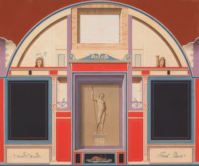Mural de uma casa romana nos terrenos da Villa Negroni, em Roma, estátua de Adonis. Por volta de 1801  de Anton von Maron